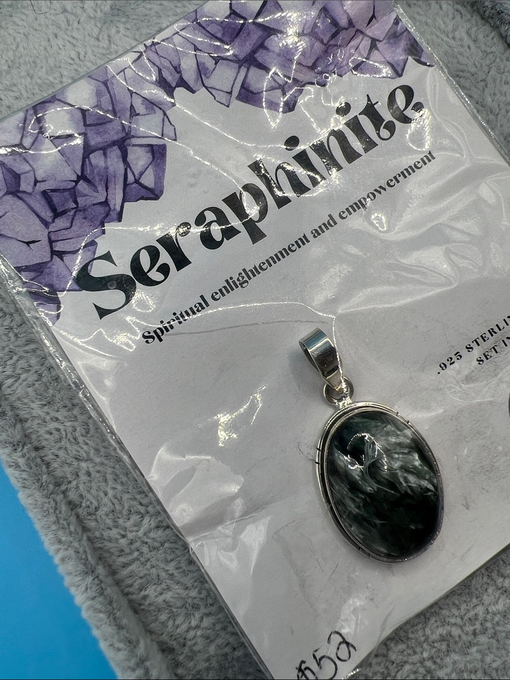 Seraphinite Oval Sterling Pendant with Dark Green Marbled Stone